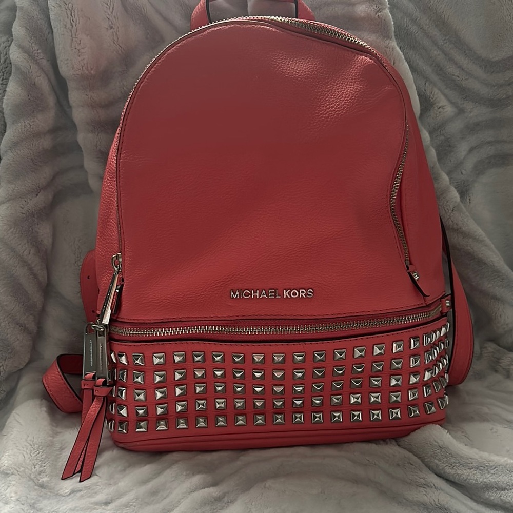 Michael Kors Red Studded Leather Backpack